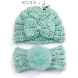 Mxmio หมวกถัก ผ้ากํามะหยี่ขนนิ่ม ประดับโบว์ หลากสีสัน สําหรับเด็ก
