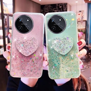 เคสโทรศัพท์ซิลิโคน TPU ใส แบบนิ่ม ประดับเลื่อม รูปหัวใจ กันกระแทก สําหรับ Realme11 NFC RealmeC51 Realme 11 NFC C51 4G 5G 2023