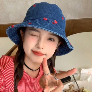 0828YWBH Love Embroidery Jean Fisherman Hat Womens Spring and Summer Face Slimming Sun Shade Sun Protection Hat Bucket Hat Sun Protection防晒 HHXV