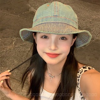 0828YWBH Worn Looking Washed-out Retro Jean Fisherman Hat Womens Spring and Summer Face-Looking Small Wide Brim Sun Hat Fashion round Face Bucket Hat Sun Protection防晒 VJHV