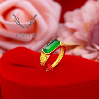 【เงินสดในการจัดส่ง】แหวนชุบทอง 24k ฝังหยก สไตล์ชนเผ่า สําหรับผู้หญิง