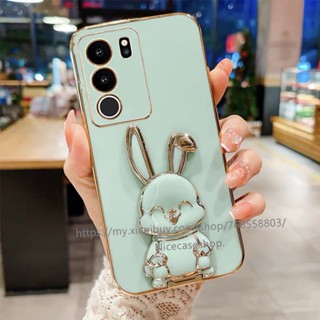 พร้อมส่ง เคสโทรศัพท์มือถือแบบนิ่ม ลายการ์ตูนกระต่ายน่ารัก พร้อมที่ตั้งวาง สีแคนดี้ แฟชั่น สําหรับ VIVO V29 5G VIVO V29e V29 Pro 5G 2023 VIVOV29 5G