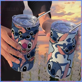 🪆Animation Peripheral 🥤Limited Cup🥤กระติกน้ําร้อน สเตนเลส ลายการ์ตูน Stitch Angel พร้อมหลอด แบบพกพา คุณภาพสูง สําหรับผู้หญิง