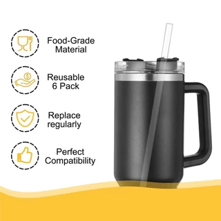 เปลี่ยนหลอดสําหรับ Stanley 40oz 30oz cup tumbler, 6 แพ็คยาวพิเศษหลอดนํามาใช้ใหม่สําหรับ Stanley 40Oz & simple modern Tumbler พร้อมที่จับ,ถ้วยฟางสําหรับ Stanley tutor