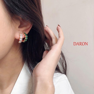 Daron ต่างหูห่วง ประดับเพทาย พลอยเทียม สีพื้น สไตล์เกาหลี เรโทร สําหรับผู้หญิง