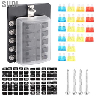 Sudi 10‑Way Fuse Box  Block Holder Screw Nut Terminal with  Indicator Waterpoof Cover for 32V Automotive Car RV Marine Boat Bus Yacht