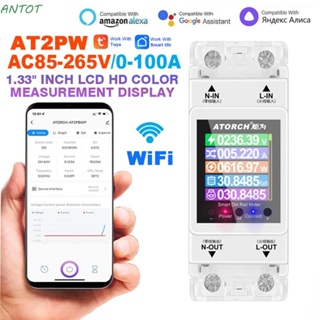 Antot สวิตช์อัจฉริยะดิจิทัล AC 220V 110V เฟสเดียว Tuya WIFI รางดิน มิเตอร์พลังงาน แรงดันไฟฟ้า รีโมตคอนโทรล 100A โวลต์แอมป์ ความถี่ Kwh มิเตอร์วัดไข้บ้าน