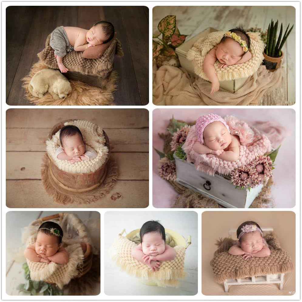 ตะกร้าผ้าขนสัตว์ถักเปีย พร็อพถ่ายรูปเด็กทารกแรกเกิด สําหรับถ่ายรูป