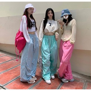 Y2k กางเกงคาร์โก้ ขากว้าง มีกระเป๋า สําหรับผู้หญิง