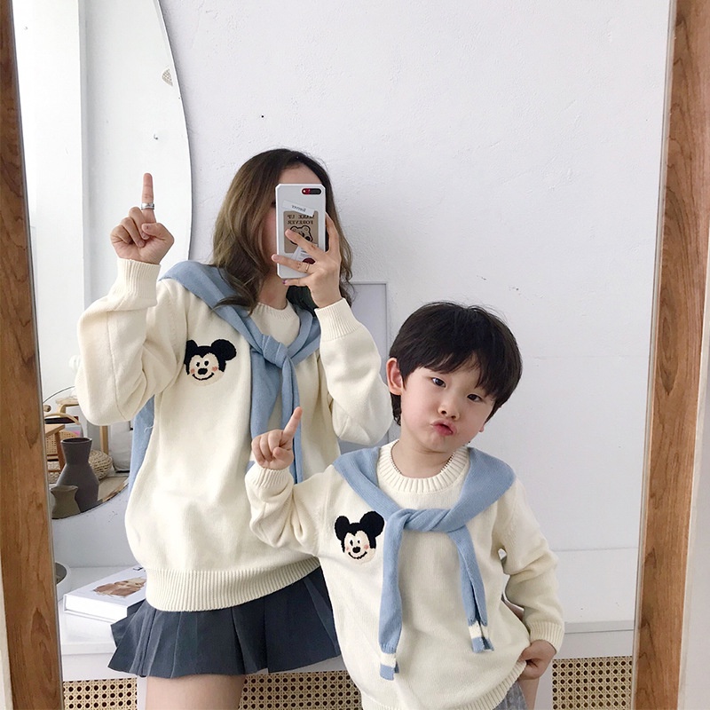 Riconini เสื้อกันหนาว ผ้าถัก ลายการ์ตูน สําหรับแม่ และลูก