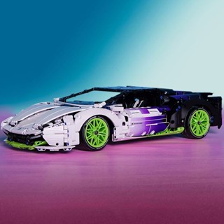 บล็อคตัวต่อ รูปดวงจันทร์ Lamborghini สีม่วง ของเล่นเสริมการเรียนรู้เด็ก