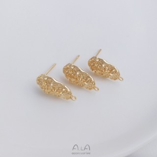 ต่างหูเข็มเงิน 925 แกะสลัก ทรงวงรี สีทอง 14K เครื่องประดับแฟชั่น DIY