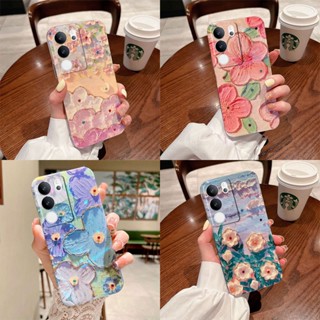 เคสVivo V29 5G V27 V27e V27 Pro 5G มือถือ ซิลิโคนนิ่ม ลายภาพวาดสีน้ํามัน รูปดอกไม้ ระยิบระยับ สําหรับ เคสโทรศัพท์Vivo V29 5G