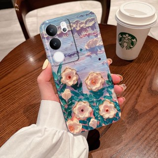 เคสโทรศัพท์Vivo V29 5G V27E V27 Pro V27 V25E V25 Pro 5G 2023มือถือ ซิลิโคนนิ่ม กันรอยกล้อง ลายภาพวาดสีน้ํามัน รูปดอกไม้ หรูหรา สําหรับ เคสโทรศัพท์Vivo V29 5G