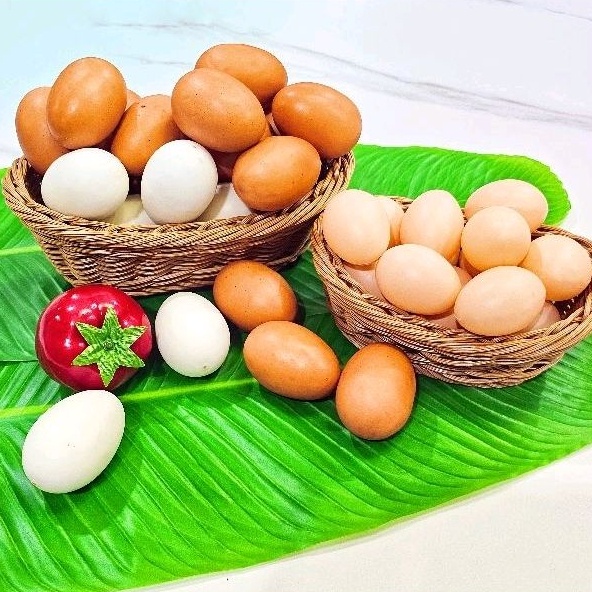ไข่เป็ด ไข่ไก่ปลอม เหมือนจริง ไข่แต่งร้านค้า ตู้อาหาร แต่งบ้าน ไข่ของเล่น บทบาทสมมติ พร๊อพถ่ายรูป