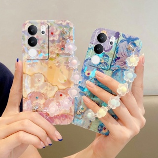 เคสโทรศัพท์Vivo V29 5G V27 Pro V27E V27 V25 Pro V25E V25 5Gมือถือ ซิลิโคนนิ่ม ลายดอกไม้ ระยิบระยับ พร้อมสายคล้องมือ สําหรับ เคสVivo V29 5G