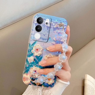 เคสโทรศัพท์Vivo V29 5G V27E V27 Pro V27 V25E V25 Pro 5G 2023 มือถือ ซิลิโคนนิ่ม ลายภาพวาดสีน้ํามัน รูปดอกไม้ หรูหรา พร้อมสายคล้องมือ สําหรับ เคสVivo V29 5G