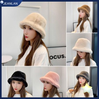 Jeanlan หมวกบักเก็ตลําลอง ผ้ากํามะหยี่ขนนิ่ม หนา สีพื้น แฟชั่นฤดูใบไม้ร่วง และฤดูหนาว สําหรับผู้หญิง