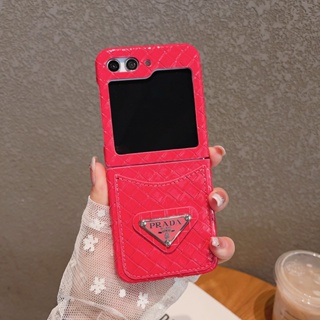 เคสป้องกันโทรศัพท์มือถือ ผ้าถัก แบบฝาพับ หรูหรา พร้อมช่องใส่บัตร สําหรับ Samsung Galaxy Z Flip 3 4 5 5G Z Flip5