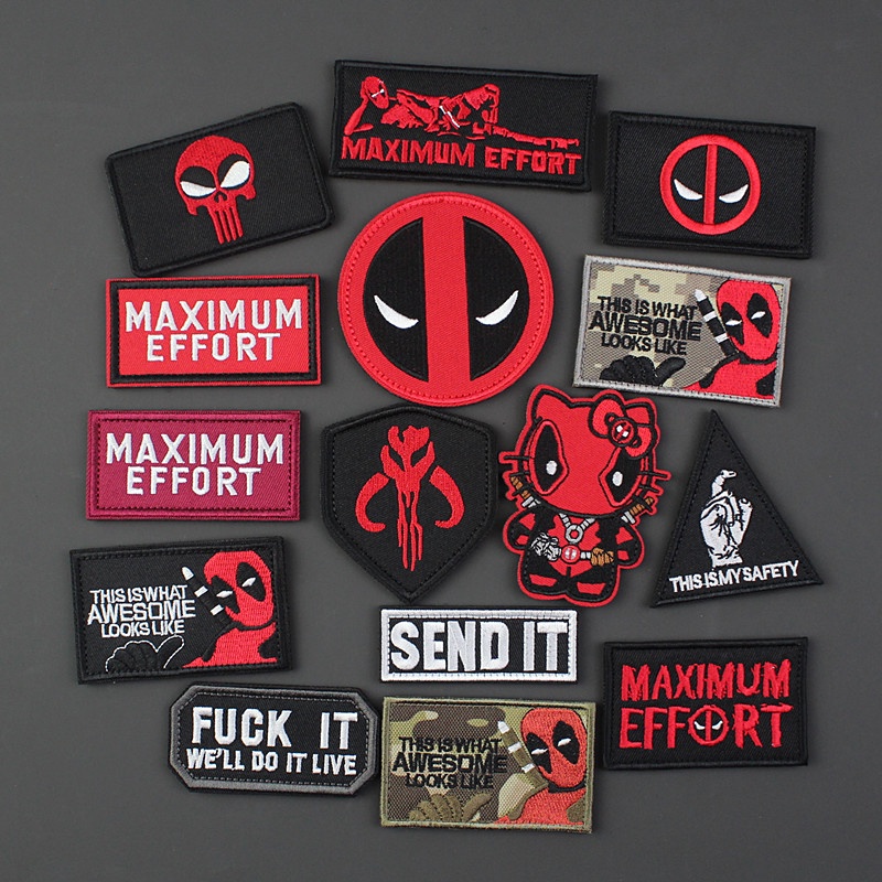 Velcro patch Deadpool Badge Army Fan Armlet ยุทธวิธี Morale กระเป๋าเป้สะพายหลัง patch patch สําหรับเสื้อผ้า patch ตะขอที่กําหนดเองและห่วง