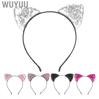 Wuyuu Reversible Sequin  Ears Headband Shiny Ear Hair Hoops Women&amp;apos;s Kitty