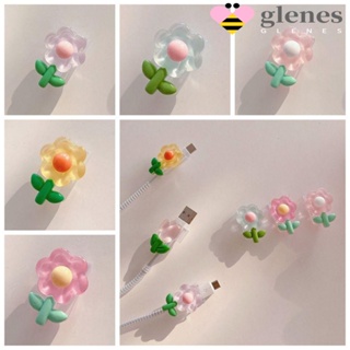 Glenes ตัวถนอมสายชาร์จ USB แบบใส ลายดอกไม้