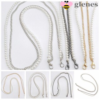 Glenes สายโซ่คล้องโทรศัพท์มือถือ ประดับไข่มุกโลหะ สีทอง เงิน สายคล้องคอยาว สําหรับคล้องหูฟัง