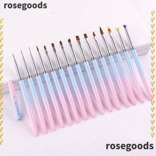 Rosegoods1 ชุดแปรงไนล่อน ทรงกลม ไล่โทนสีชมพู สําหรับทําความสะอาดเล็บ 15 ชิ้น