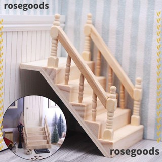 Rosegoods1 บันไดไม้จิ๋ว พร้อมราวจับ สําหรับตกแต่งบ้านตุ๊กตา