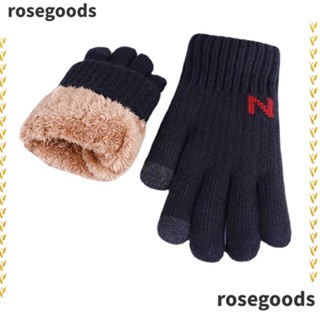 Rosegoods1 ถุงมือขับรถ ถุงมือถัก หนานุ่ม กันลื่น อบอุ่น ฤดูหนาว สําหรับผู้ชาย