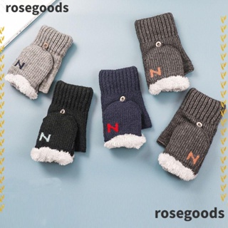 Rosegoods1 ถุงมือถักนิตติ้ง แบบครึ่งนิ้ว หน้าจอสัมผัส คุณภาพสูง ให้ความอบอุ่น สําหรับผู้ชาย