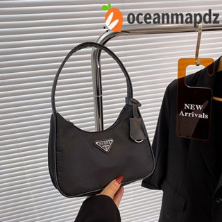 Oceanmapdz ไนลอน สามเหลี่ยม ใต้วงแขน กระเป๋า สไตล์เกาหลี ตัวอักษร เรียบง่าย กระเป๋าสะพายไหล่ โบโบ้ เรียบง่าย เข้ากับทุกการแต่งกาย สําหรับผู้หญิง