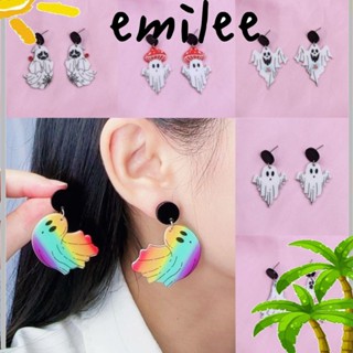 Emilee ต่างหูอะคริลิค รูปผี ดอกไม้ สีขาว เครื่องประดับ สําหรับปาร์ตี้ฮาโลวีน