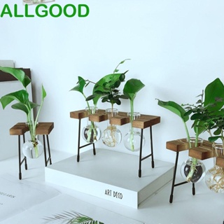 Allgoods แจกันแก้วใส กรอบไม้ ทรงกลม สไตล์นอร์ดิก สําหรับปลูกพืชไฮโดรโปนิก ดอกไม้