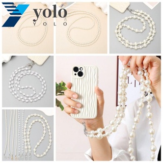 Yolo สายโซ่คล้องโทรศัพท์มือถือ ประดับไข่มุก ป้องกันการสูญหาย สีทอง สีเงิน อุปกรณ์เสริม สําหรับห้อยโทรศัพท์มือถือ