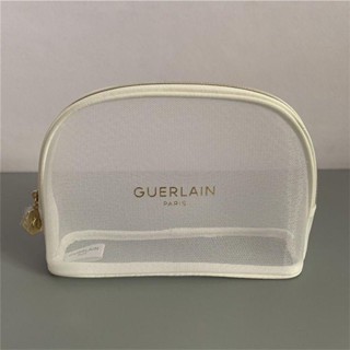 Guerlain กระเป๋าตาข่าย สองชั้น สีขาว สําหรับใส่เครื่องสําอาง