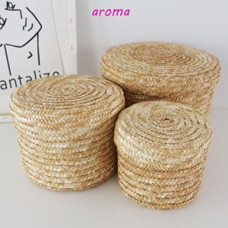 Aroma ตะกร้าสานหญ้าทะเล ทรงกลม กันฝุ่น ไร้กลิ่น เป็นมิตรกับสิ่งแวดล้อม พร้อมฝาปิด