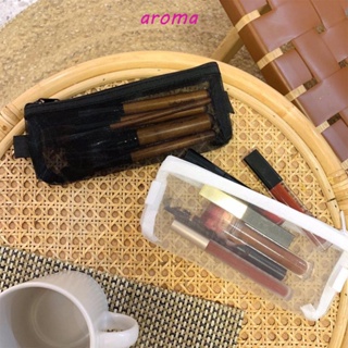 Aroma กระเป๋าเครื่องสําอาง ผ้าตาข่าย แบบใส มีซิป จุของได้เยอะ สําหรับผู้หญิง และผู้ชาย