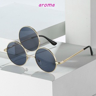 Aroma แว่นตากันแดด กรอบกลม ป้องกันรังสียูวี ขนาดใหญ่ ป้องกันรังสีอัลตราไวโอเลต แนวสตรีท พร็อพถ่ายรูป สําหรับผู้หญิง