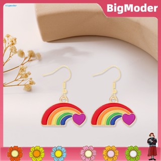 &lt;COD&gt; ต่างหูตะขอ จี้รูปหัวใจ สีรุ้ง น้ําหนักเบา กันแพ้ สําหรับผู้หญิง