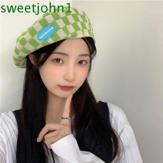 Sweetjohn หมวกเบเร่ต์ ผ้าถัก ลายสก๊อต หรูหรา เข้ากับทุกการแต่งกาย สําหรับงานปาร์ตี้