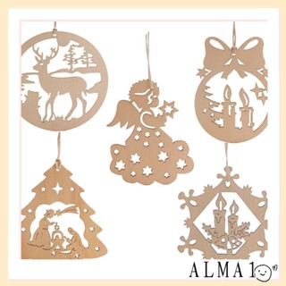 Alma จี้ไม้แกะสลัก แฮนด์เมด DIY สําหรับแขวนตกแต่งต้นคริสต์มาส 10 ชิ้น