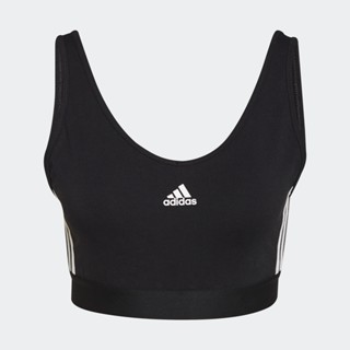 adidas ไลฟ์สไตล์ เสื้อครอปมีฟองน้ำแบบถอดออกได้ Essentials 3-Stripes ผู้หญิง สีดำ GS1343