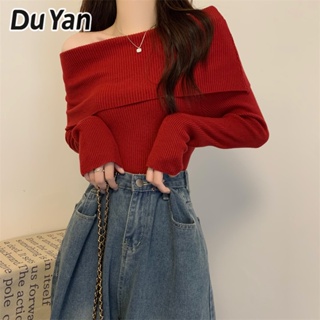 Du Yan เสื้อกันหนาว คอปก สีพื้น แฟชั่นฤดูใบไม้ร่วง และฤดูหนาว สําหรับผู้หญิง