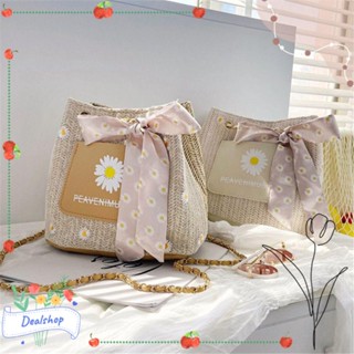 Dealshop กระเป๋าฟาง ผ้าพันคอ ผ้าเรยอน สีขาว แฟชั่นสําหรับผู้หญิง