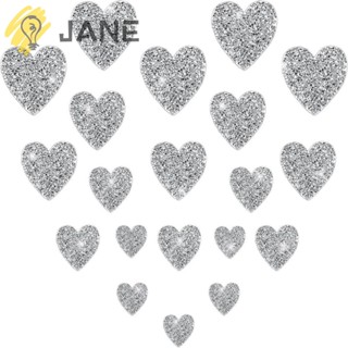 Jane แผ่นแพทช์รีดติดกางเกงยีน รูปหัวใจ กลิตเตอร์ สีเงิน 5 ขนาด 20 ชิ้น