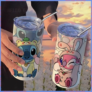 [🥤Animation Peripheral Limited Cup🥤] กระติกน้ําร้อน สเตนเลส ลายการ์ตูน Stitch Angel พร้อมหลอด แบบพกพา คุณภาพสูง สําหรับผู้หญิง