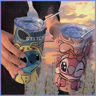 [Animation Peripheral 🥤Limited Cup] กระติกน้ําร้อนสเตนเลส ลายการ์ตูน Stitch Angel พร้อมหลอดดูด แบบพกพา คุณภาพสูง