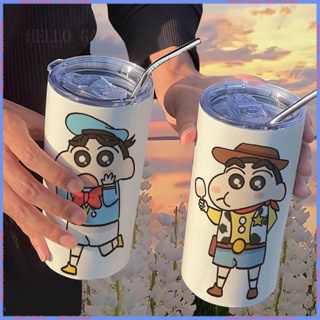 [Animation Peripheral 🥤Limited Cup] กระติกน้ําร้อนสเตนเลส ลายการ์ตูนชินจัง พร้อมหลอดดูด แบบพกพา คุณภาพสูง สําหรับผู้ชาย และผู้หญิง