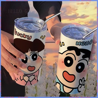 [Animation Peripheral 🥤Limited Cup] กระติกน้ําร้อนสเตนเลส ลายการ์ตูนชินจัง พร้อมหลอดดูด แบบพกพา คุณภาพสูง สําหรับผู้ชาย และผู้หญิง